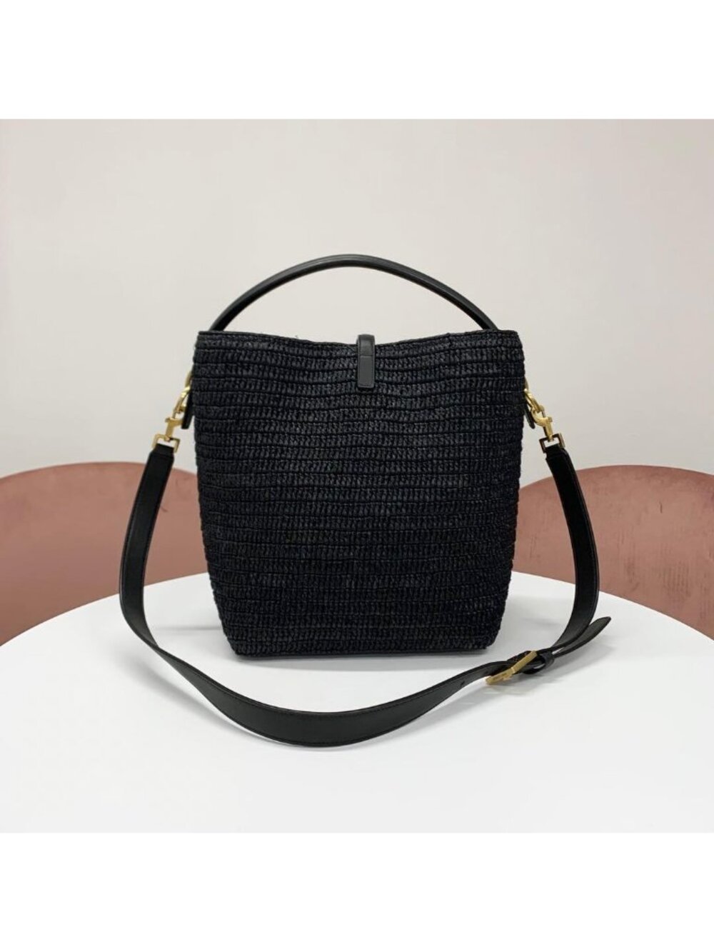 ★SOLD★ Saint Laurent Raffia YSL Logo Bucket - Picture 3 of 10